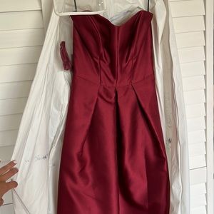Strapless burgundy high low dress